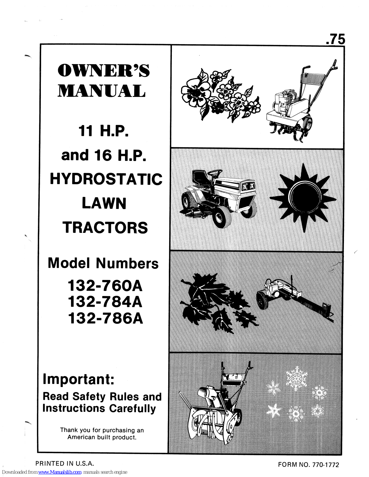 MTD 132-760A, 132-784A, 132-786A Owner's Manual