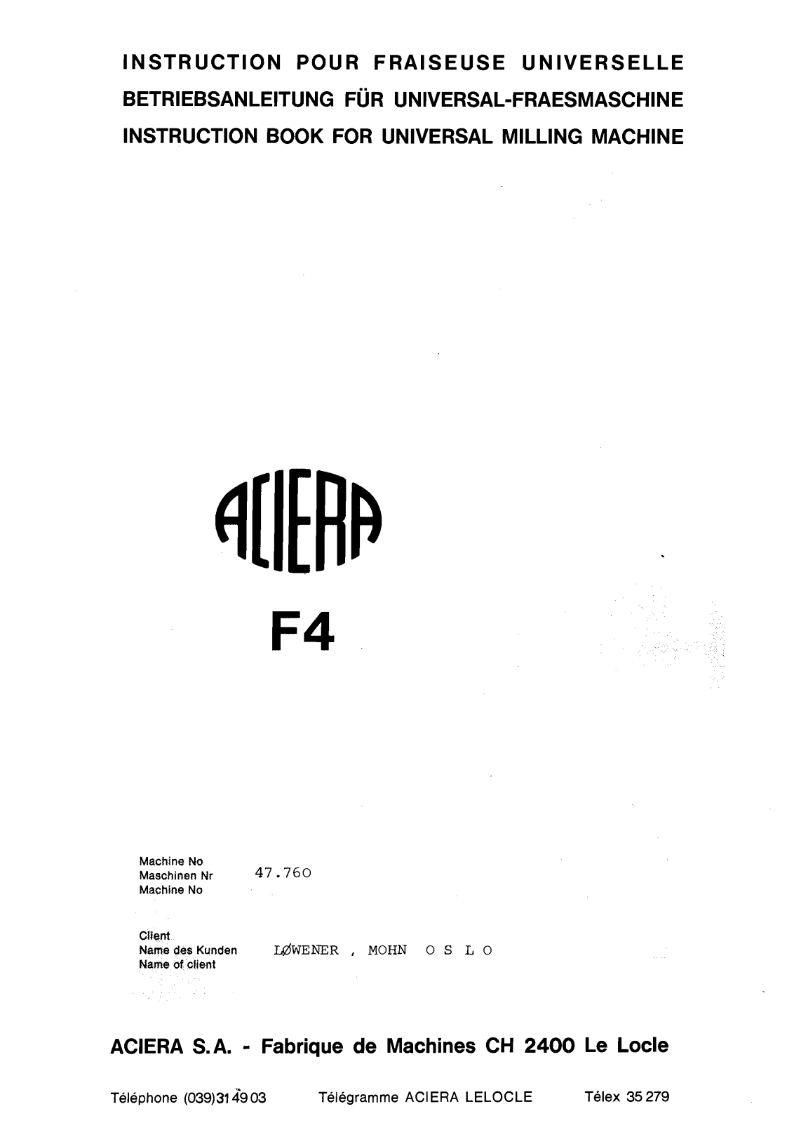 aciera F4 Machine Manual