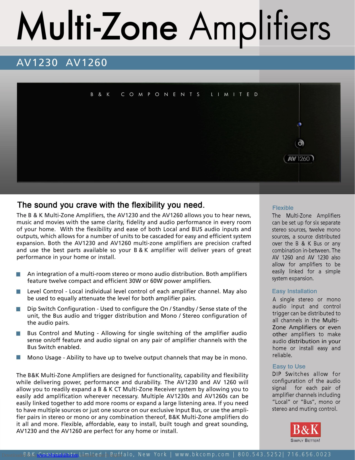 B&K COMPONENTS AV1230, AV1260 Specification Sheet - ManualMachine.com