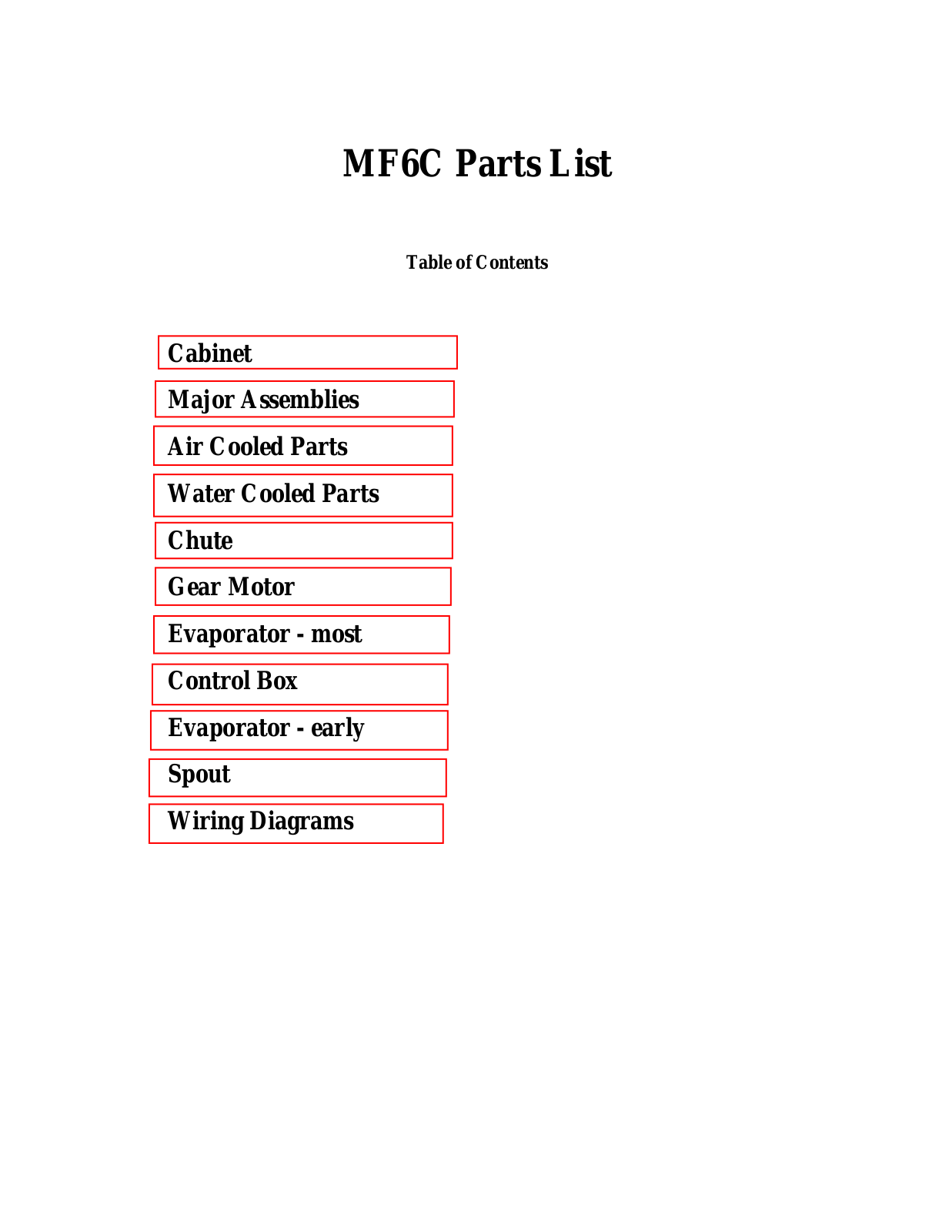 Scotsman MF6C PARTS LIST