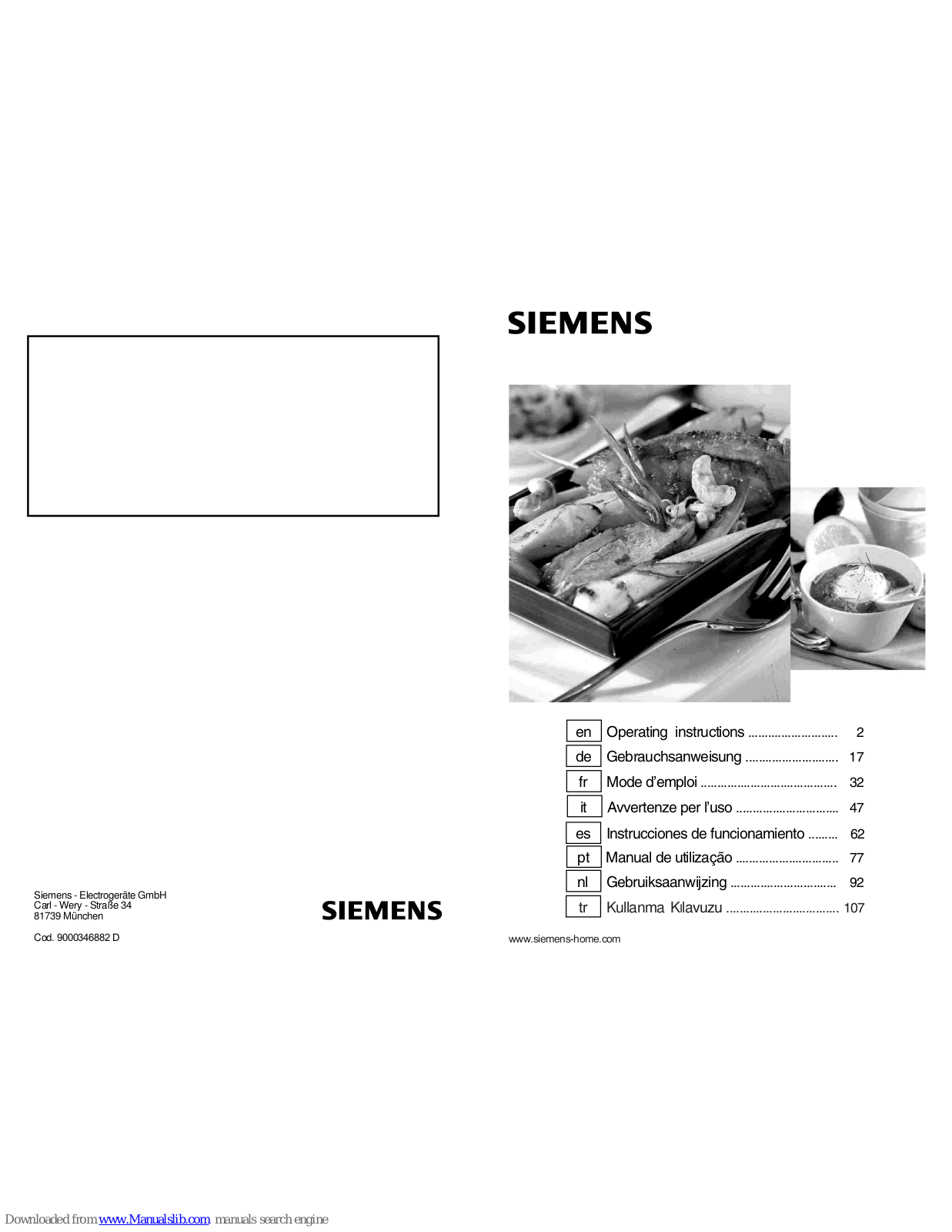 Siemens hobs Operating Instructions Manual