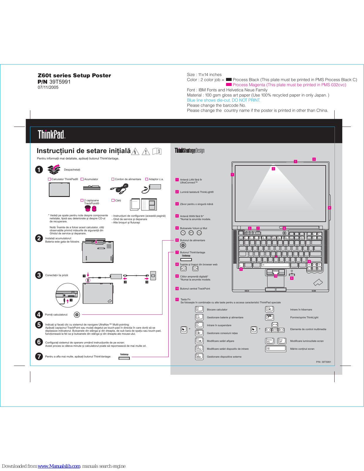 Lenovo P/N 39T5991, Z60t Series Setup Poster