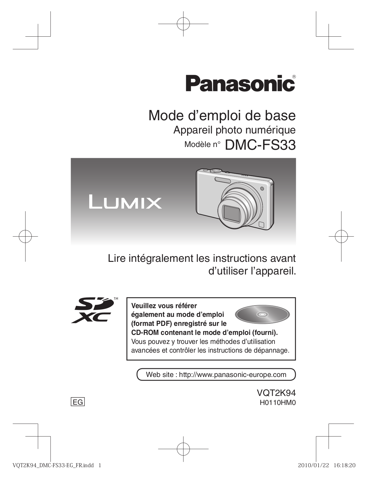 PANASONIC DMC FS33 Mode d’emploi de base