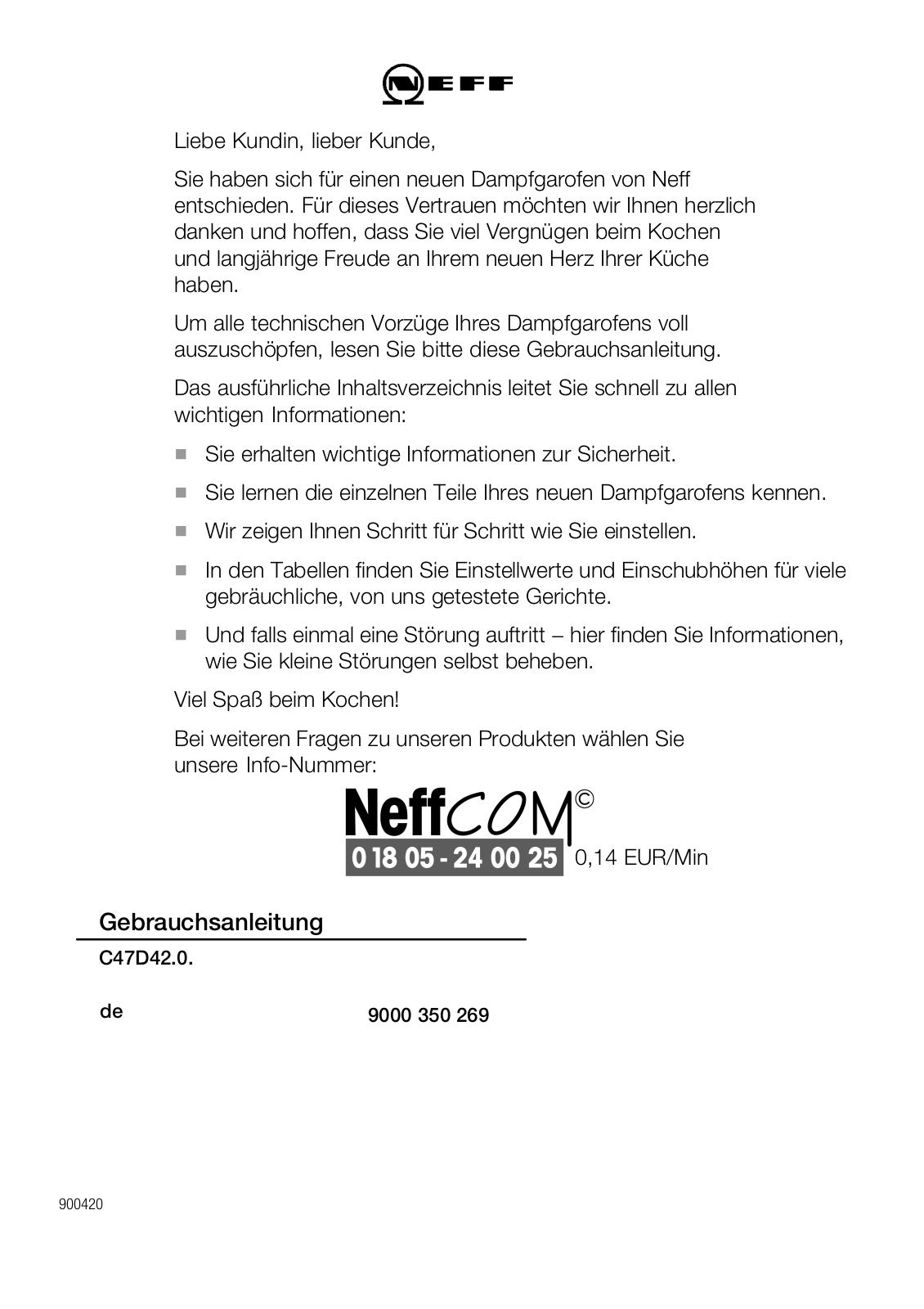 Neff C47D42N0GB, C47D42N0, C47D42N0EU, C47D42S0GB User Manual