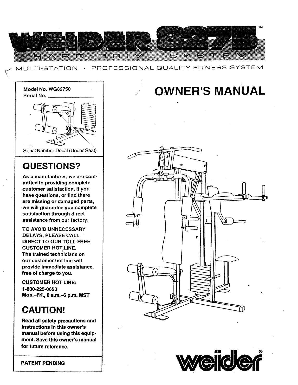 Weider 8275 HARD DRIVE Owner's Manual