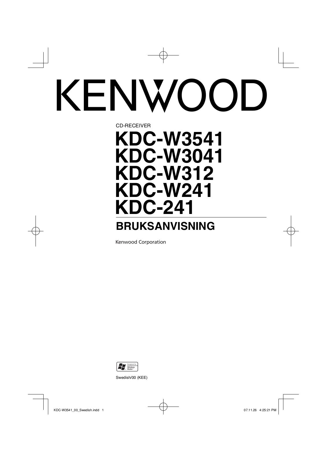 Kenwood KDC-W3041, KDC-W241, KDC-W312, KDC-W3541 User Manual