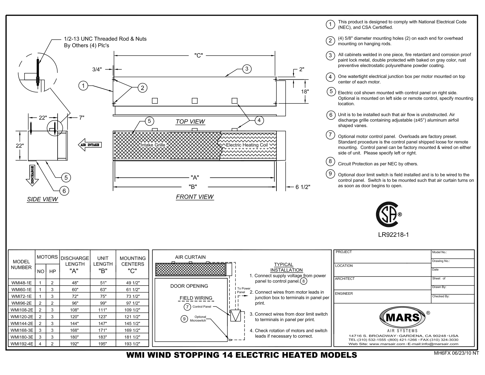 Mars Air WMI108-2E, WMI168-2E User Manual