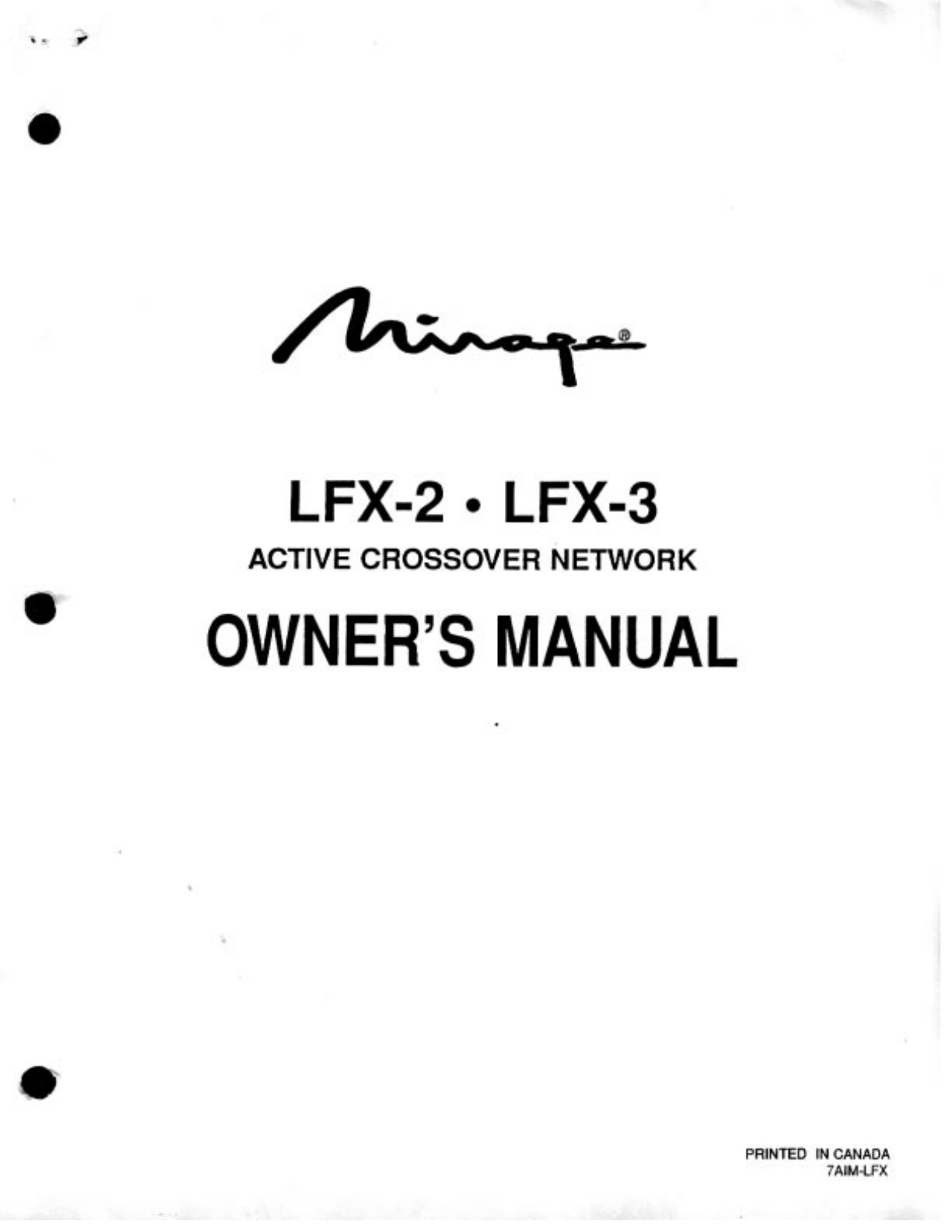 Mirage Speakers LFX3, LFX2 User Manual