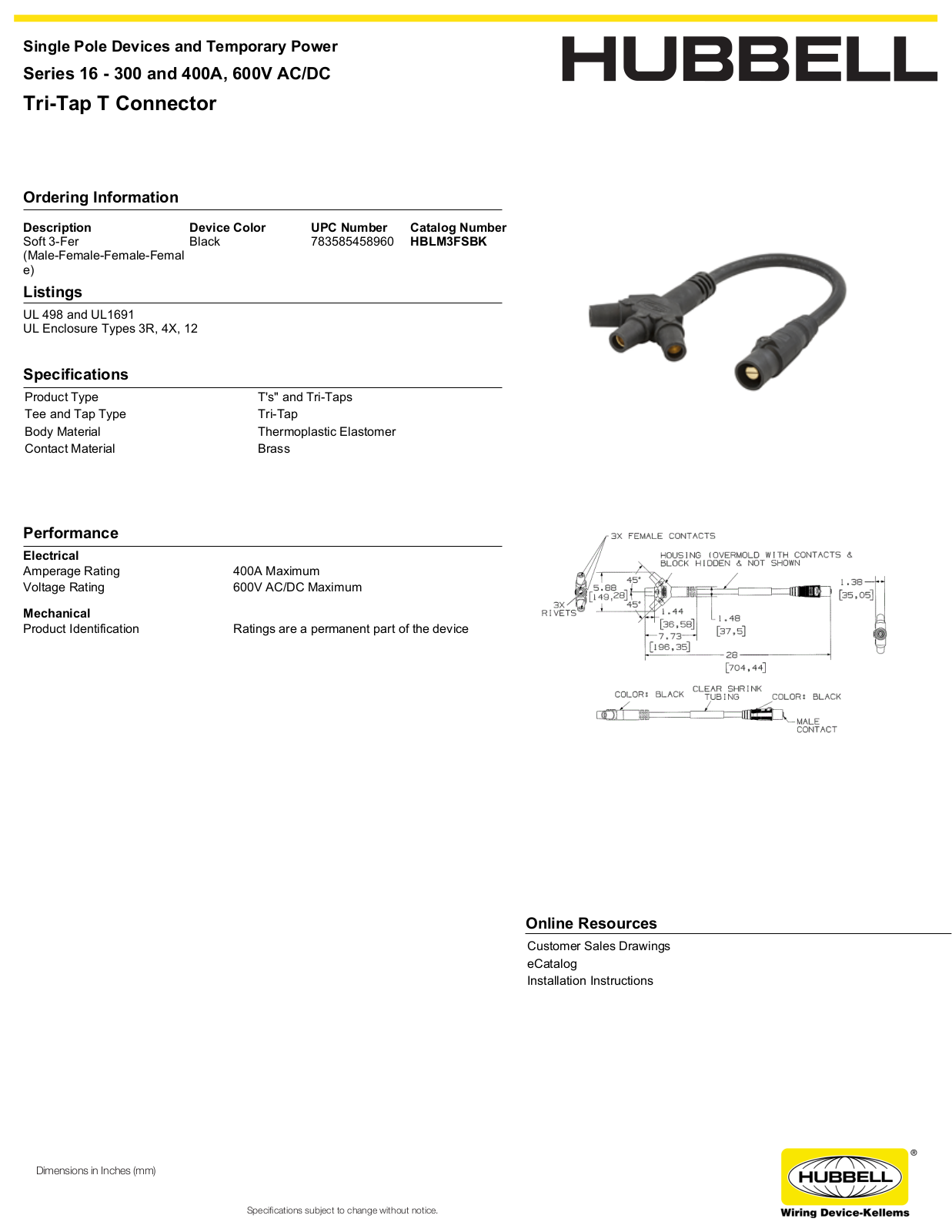 Hubbell HBLM3FSBK Specifications