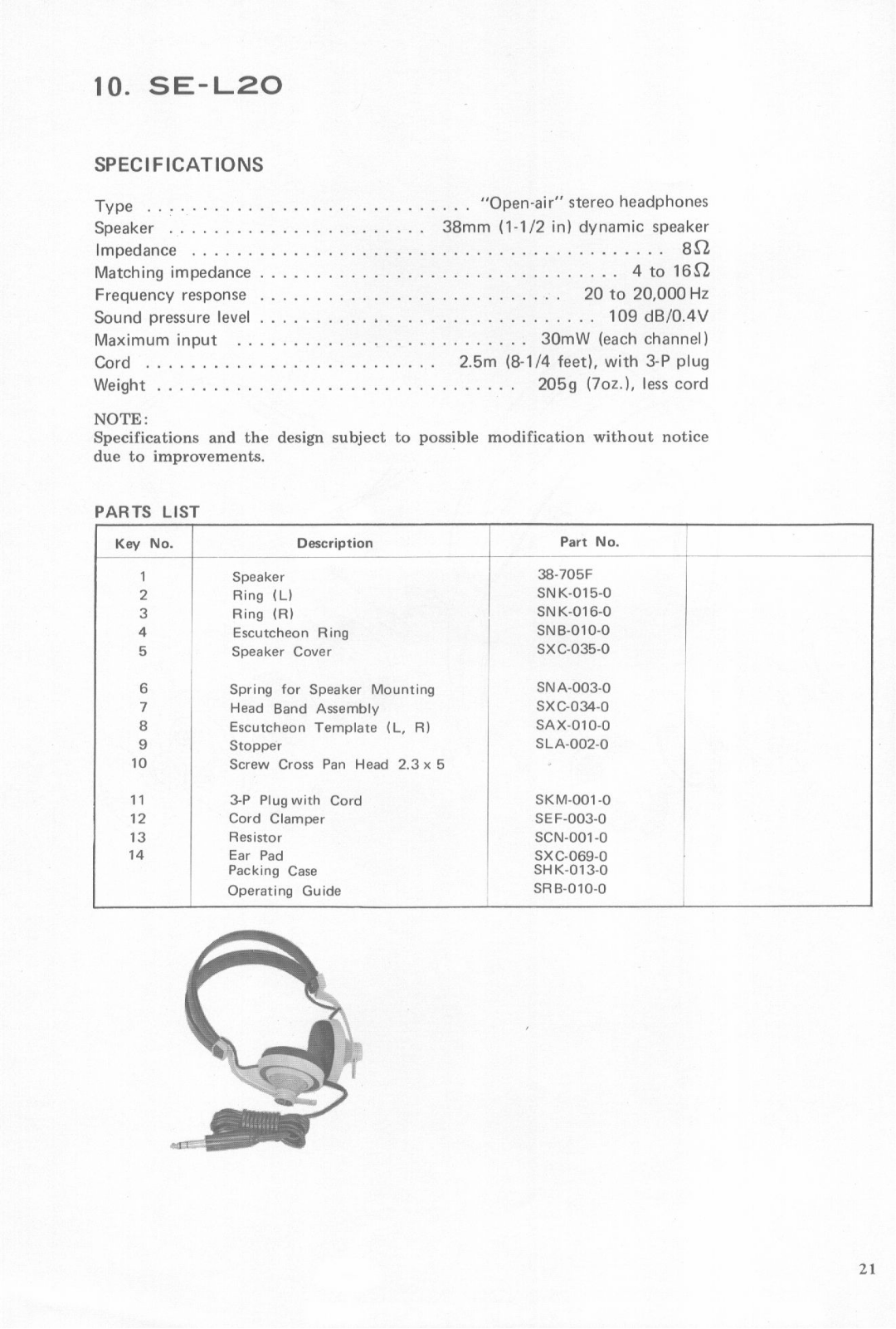 Pioneer SE-L20 Service Manual