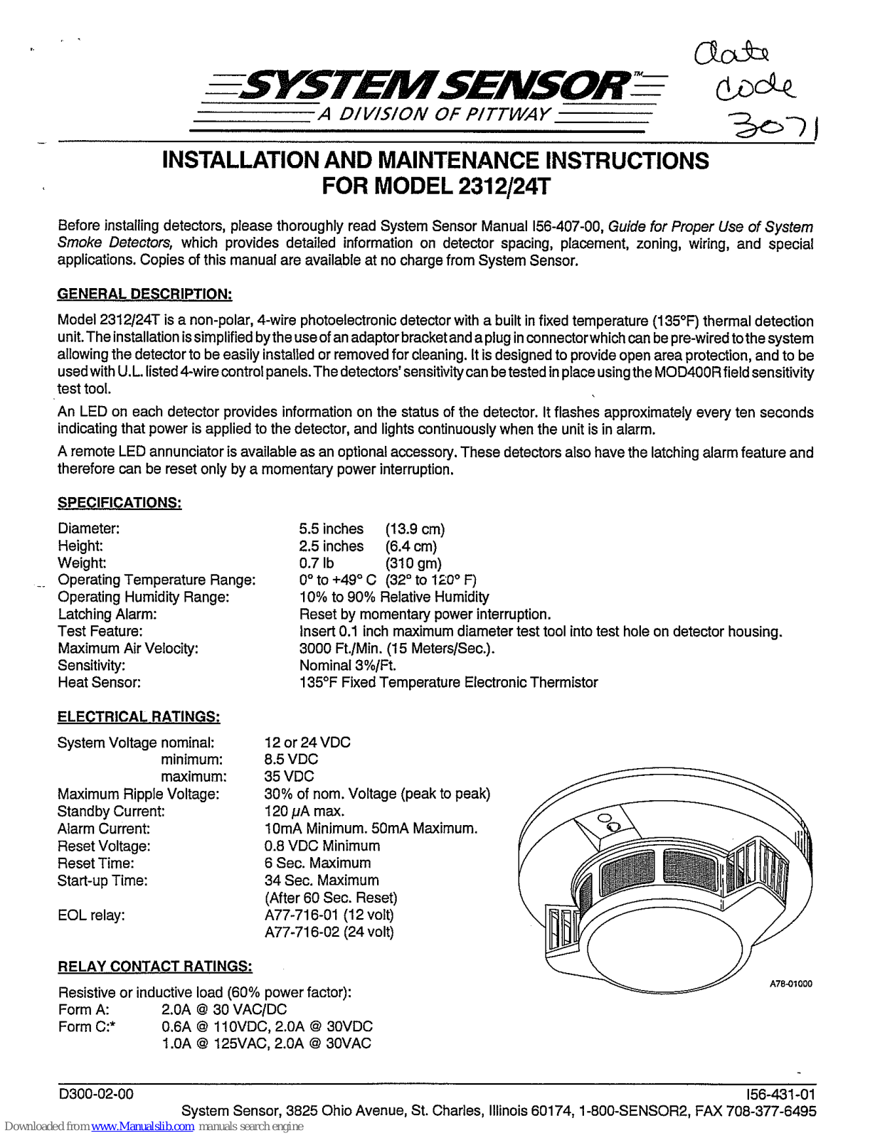 System Sensor 2312/24T Installation And Maintenance Instructions Manual