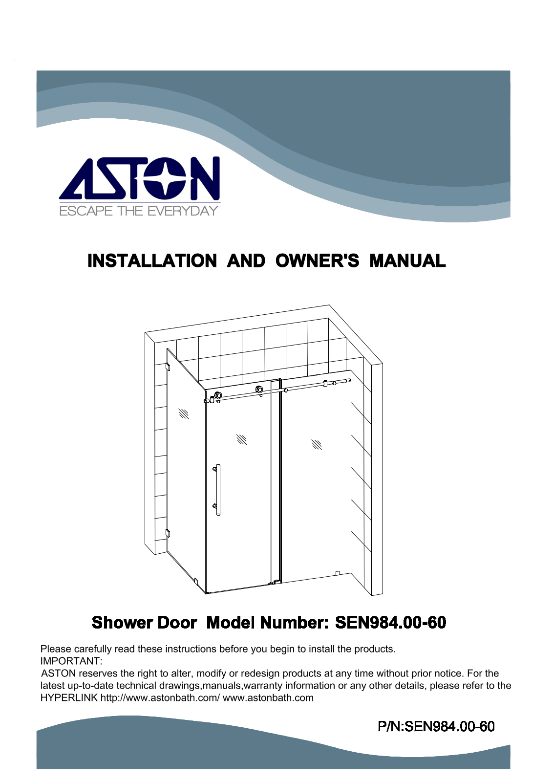 Aston Global SEN984EZORB6010, SEN984FSS6010, SEN984FORB6010, SEN984EZSS6010, SEN984FCH6010 User Manual