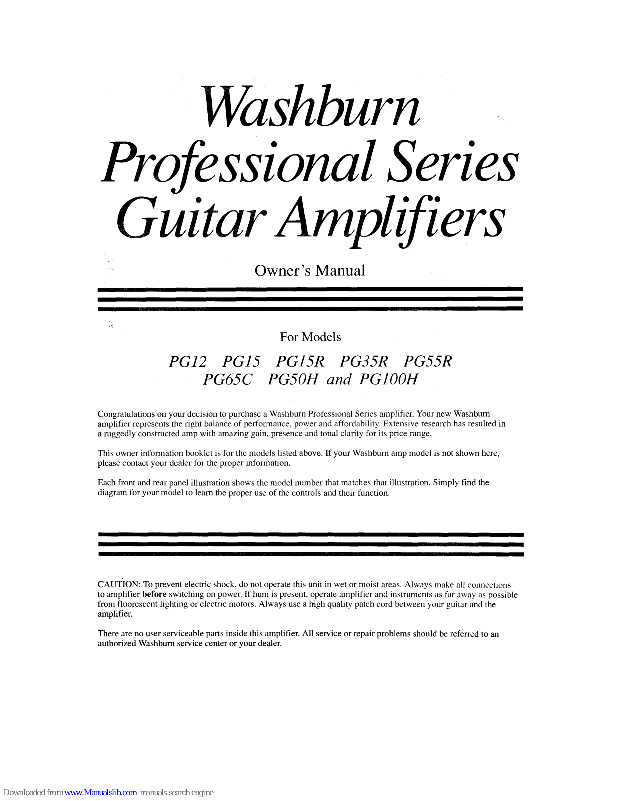 Washburn PG12, PG15, PG15R, PG35R, PG55R Owner's Manual