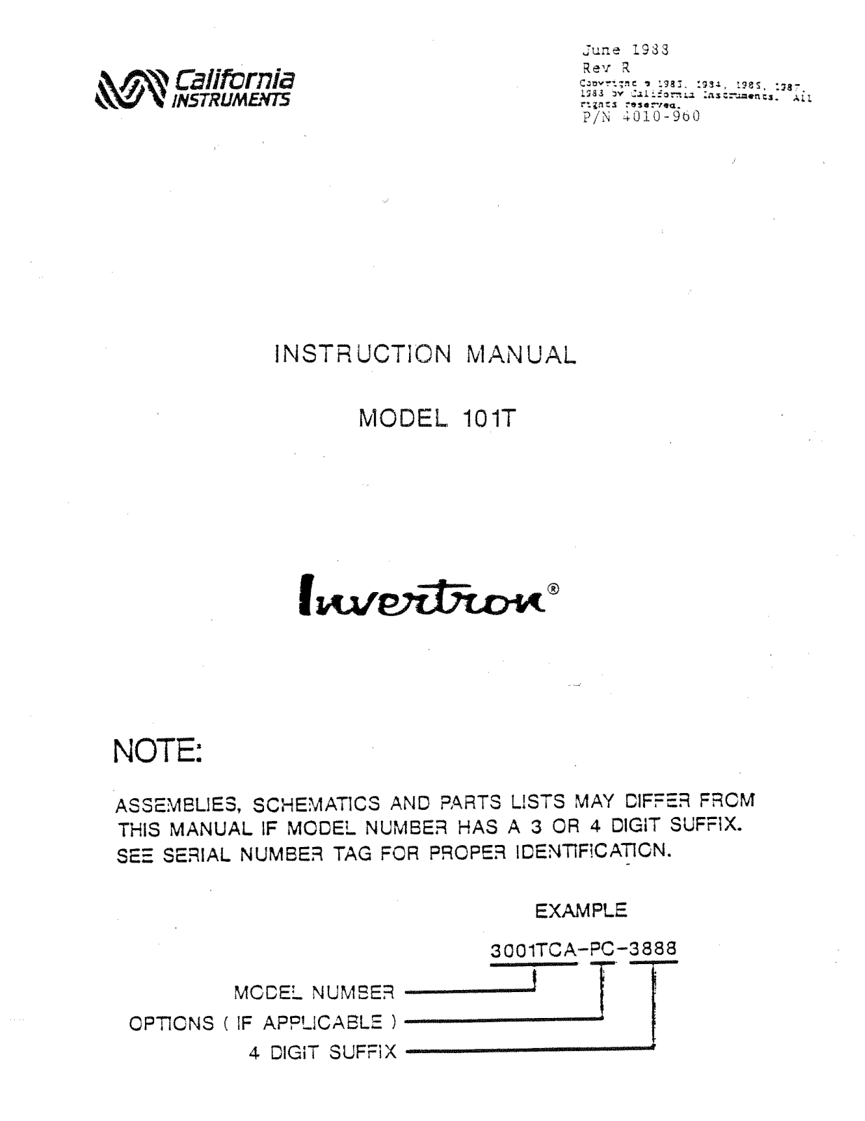 California Instruments 101T Service Manual