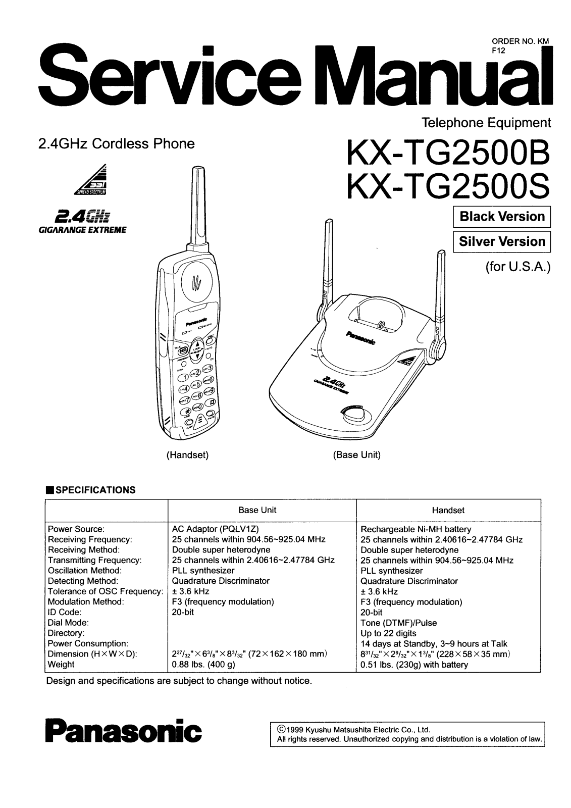 PANASONIC KX-TG2500 Service Manual