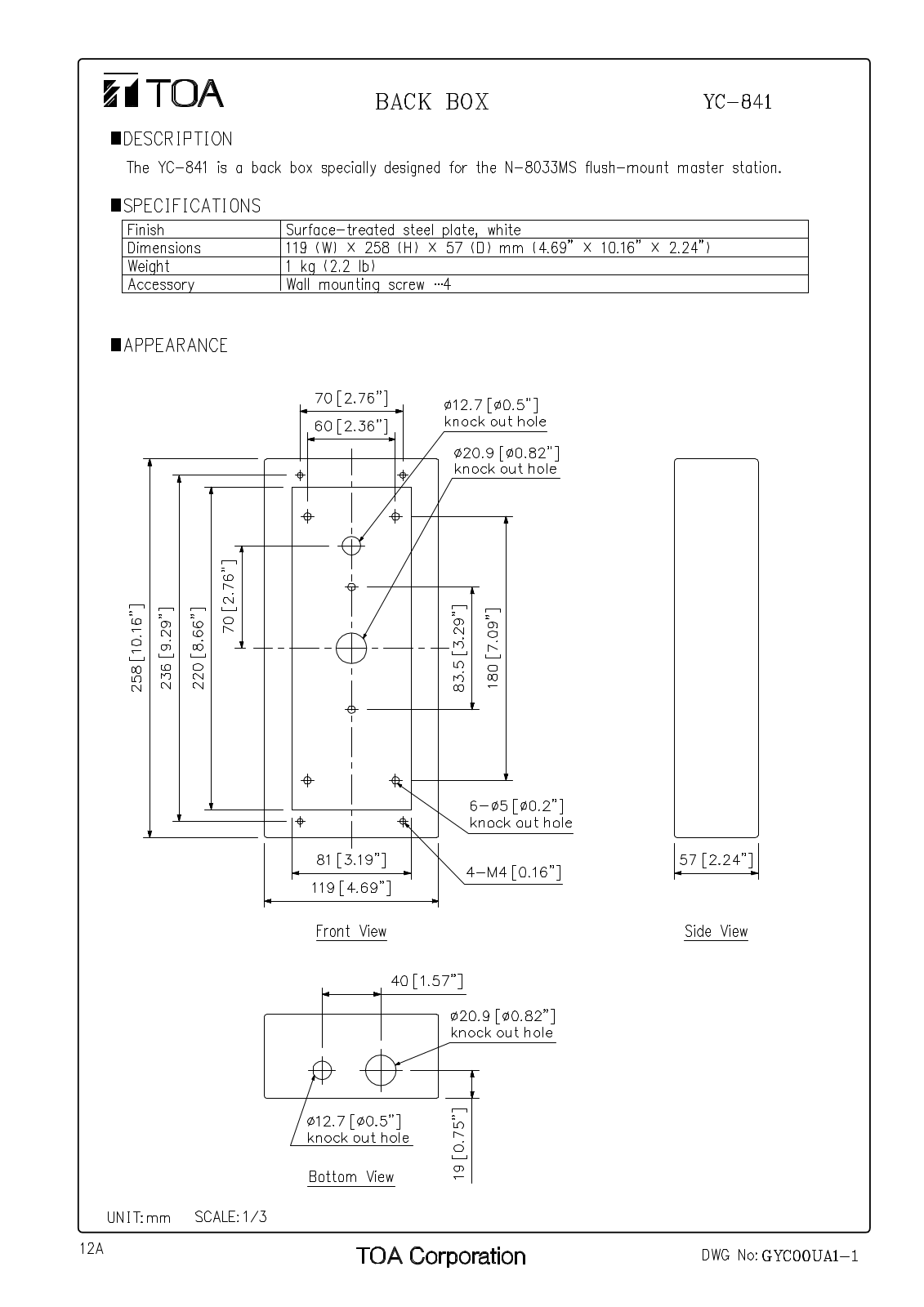 TOA YC-841 User Manual