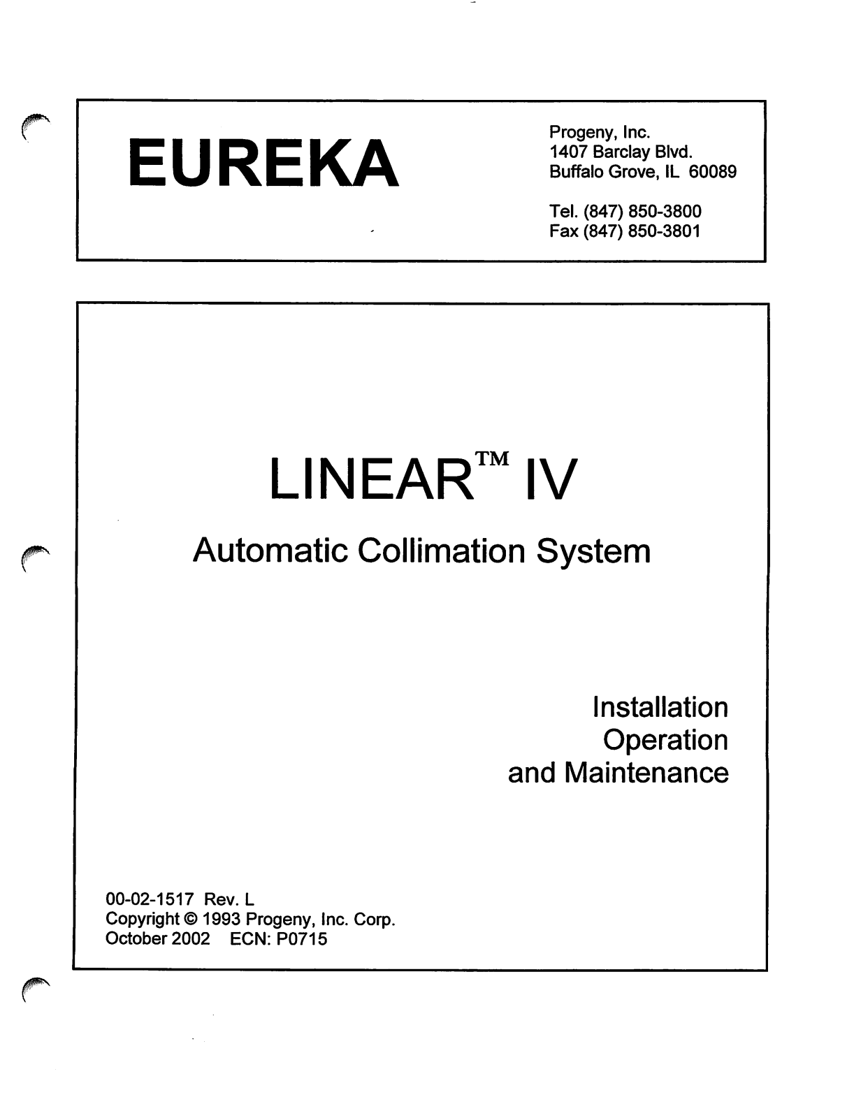 Eureka Linear IV Service and user manual