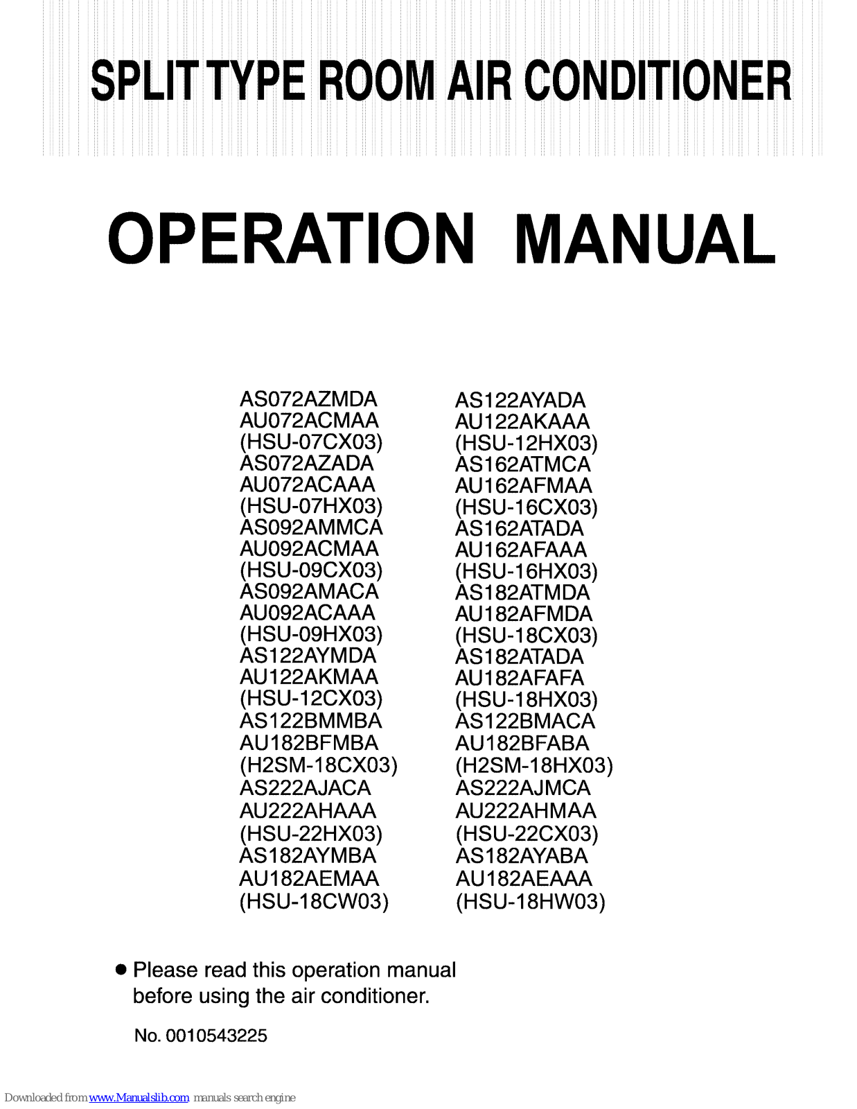 Haier AS072AZMDA, AS122AYADA, AS092AMACA, AS092AMMCA, AS122AYMDA Operation Manual