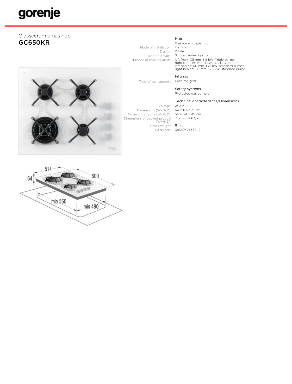 Gorenje GC 650 DATASHEET