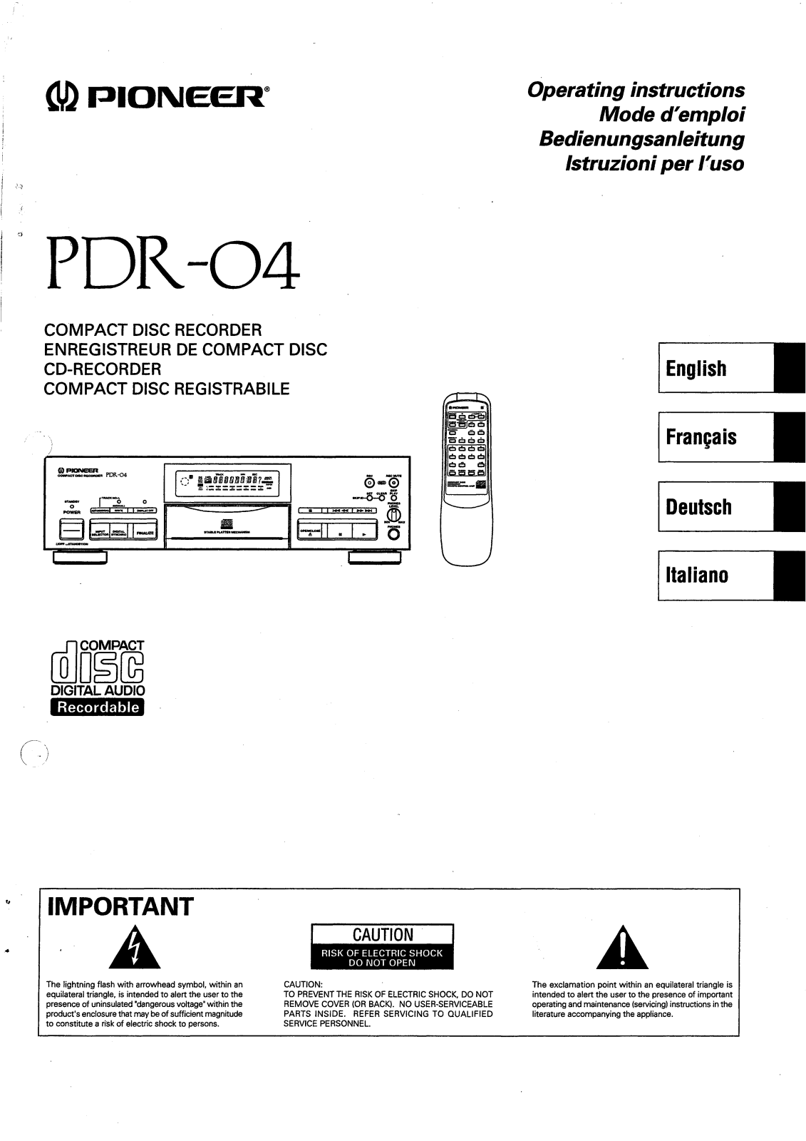 Pioneer PDR-04 Manual