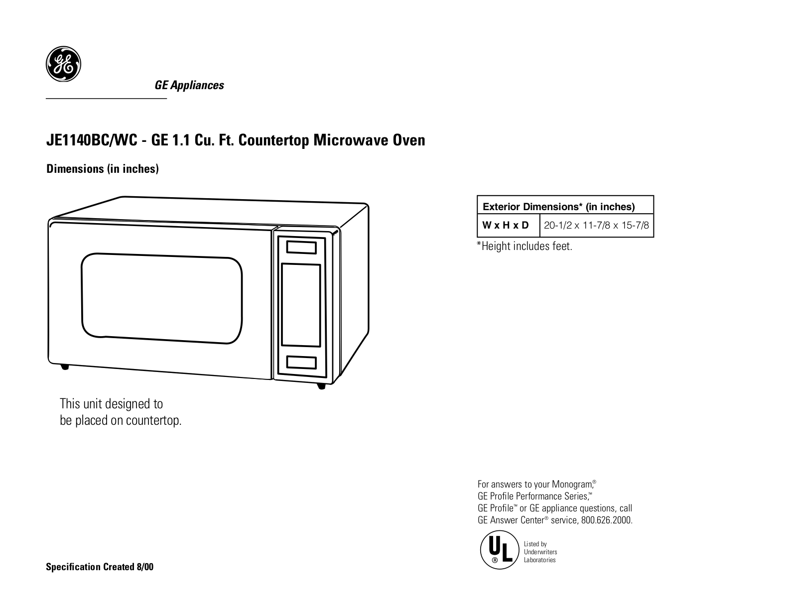 GE JE1140BC, JE1140WC Specification - ManualMachine.com