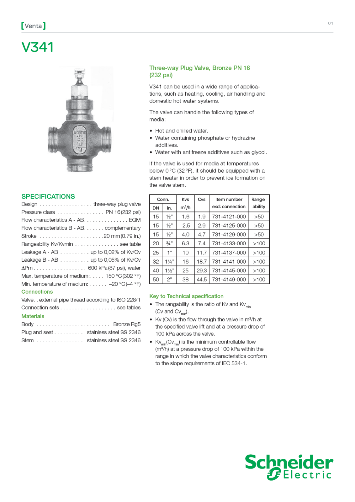 Schneider Electric V341 Data Sheet