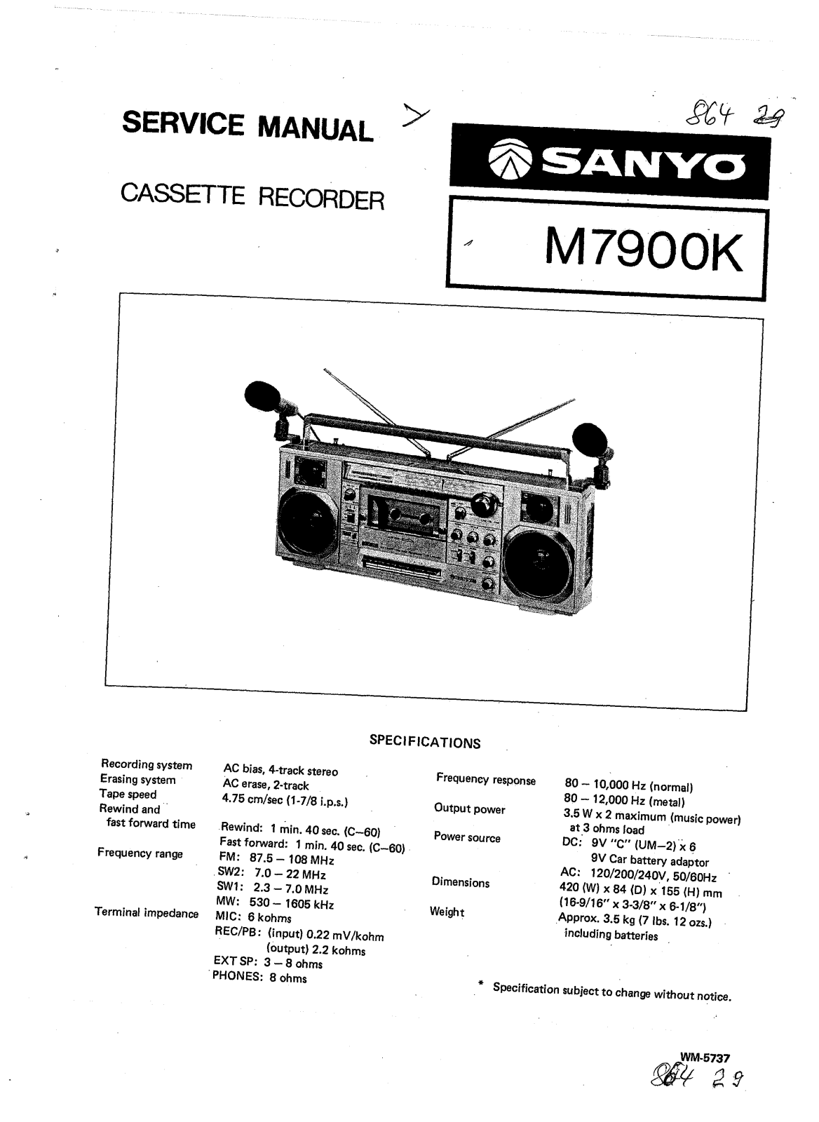 Sanyo M7900K Service Manual