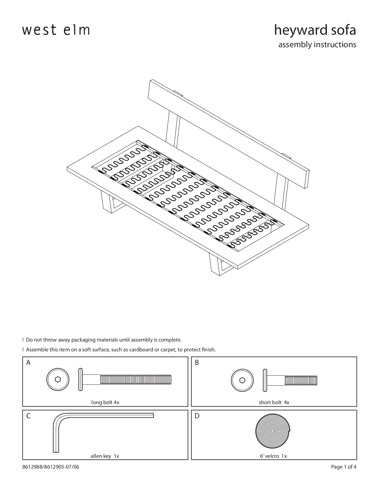 West Elm Heyward Sofa Assembly Instruction