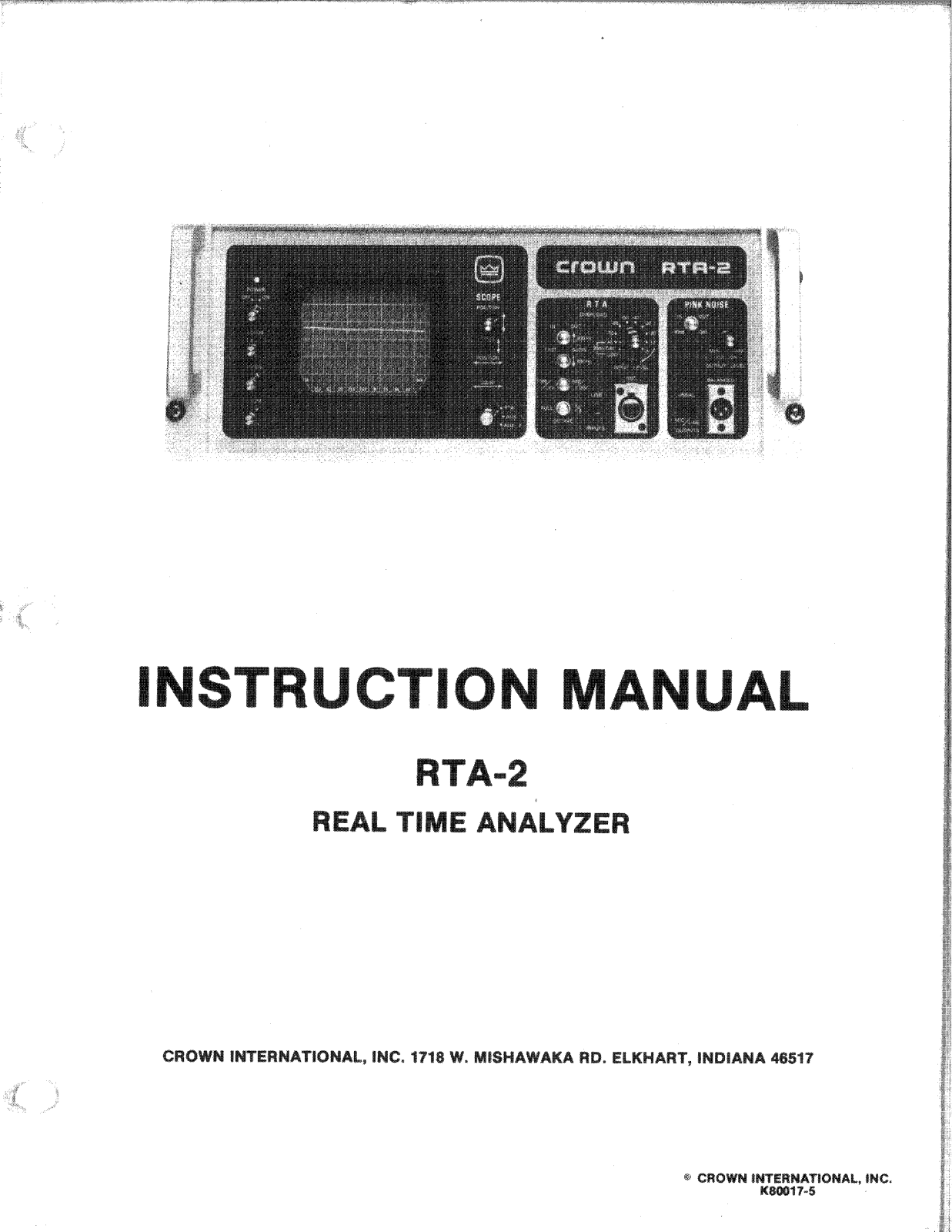 Crown RTA-2 Owners manual