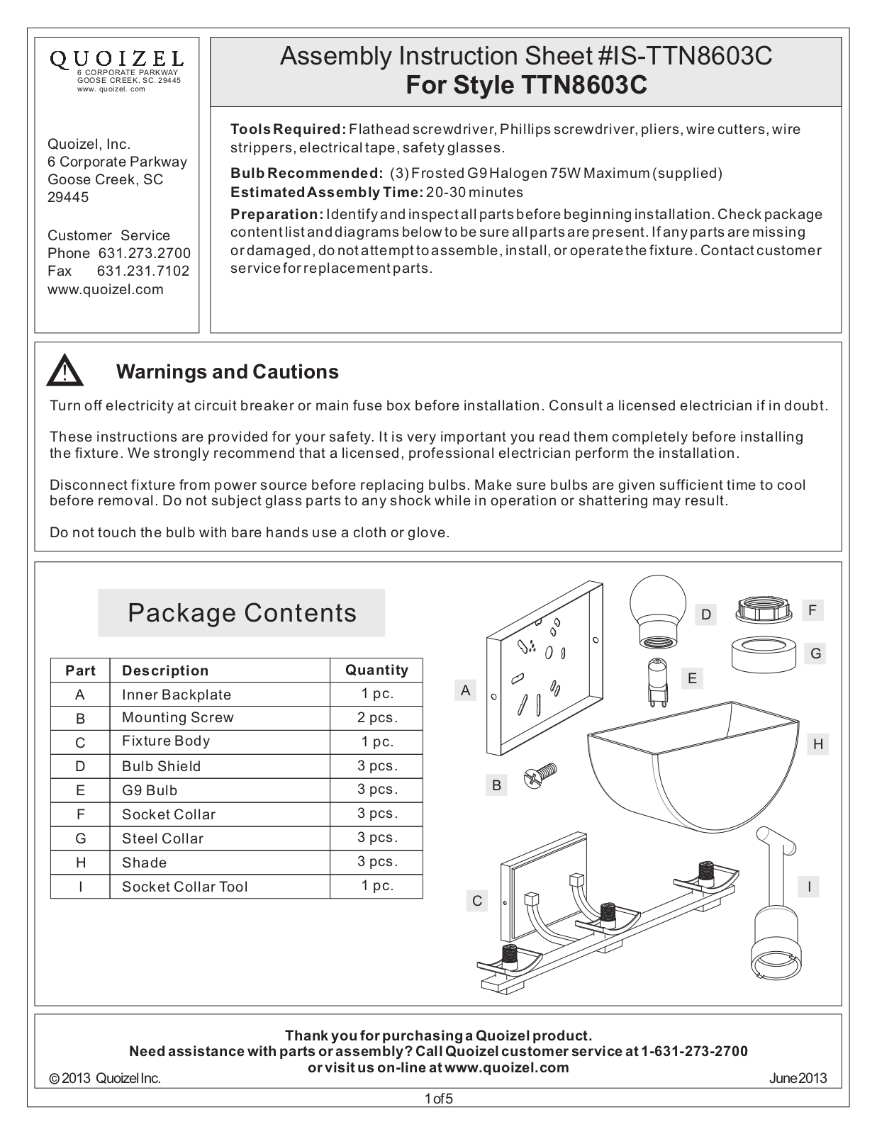 Quoizel TTN8603C User Manual