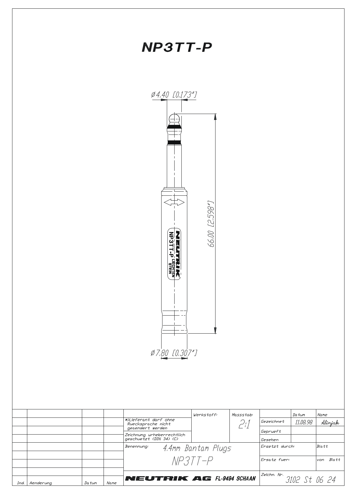 Neutrik NP3TTP Drawing manual