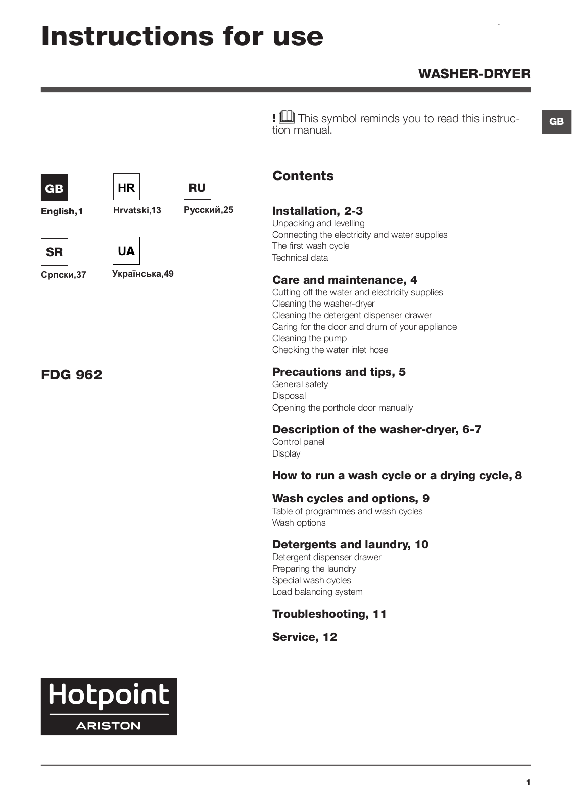 Hotpoint Ariston FDG 962 EU User Manual