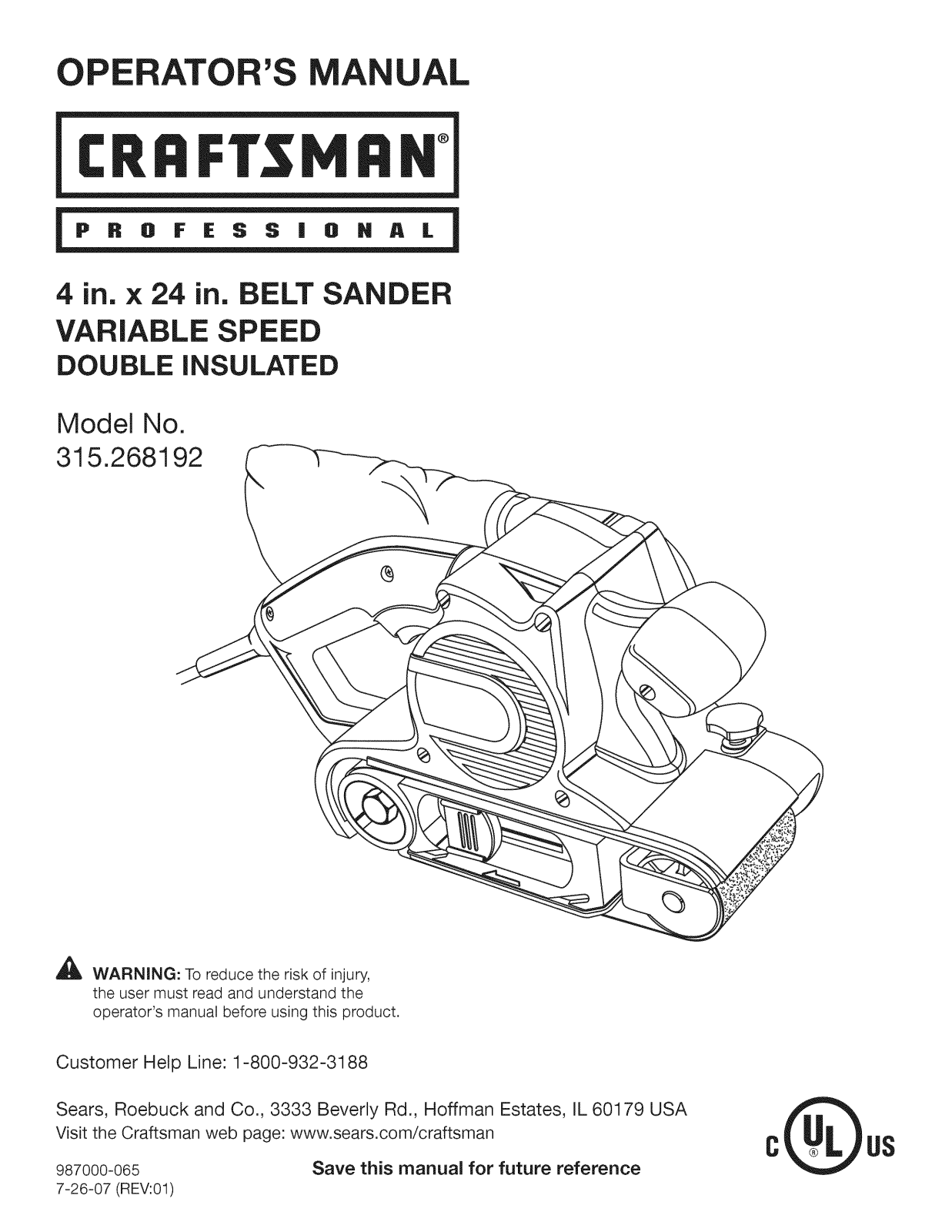 Craftsman 315268192 Owner’s Manual