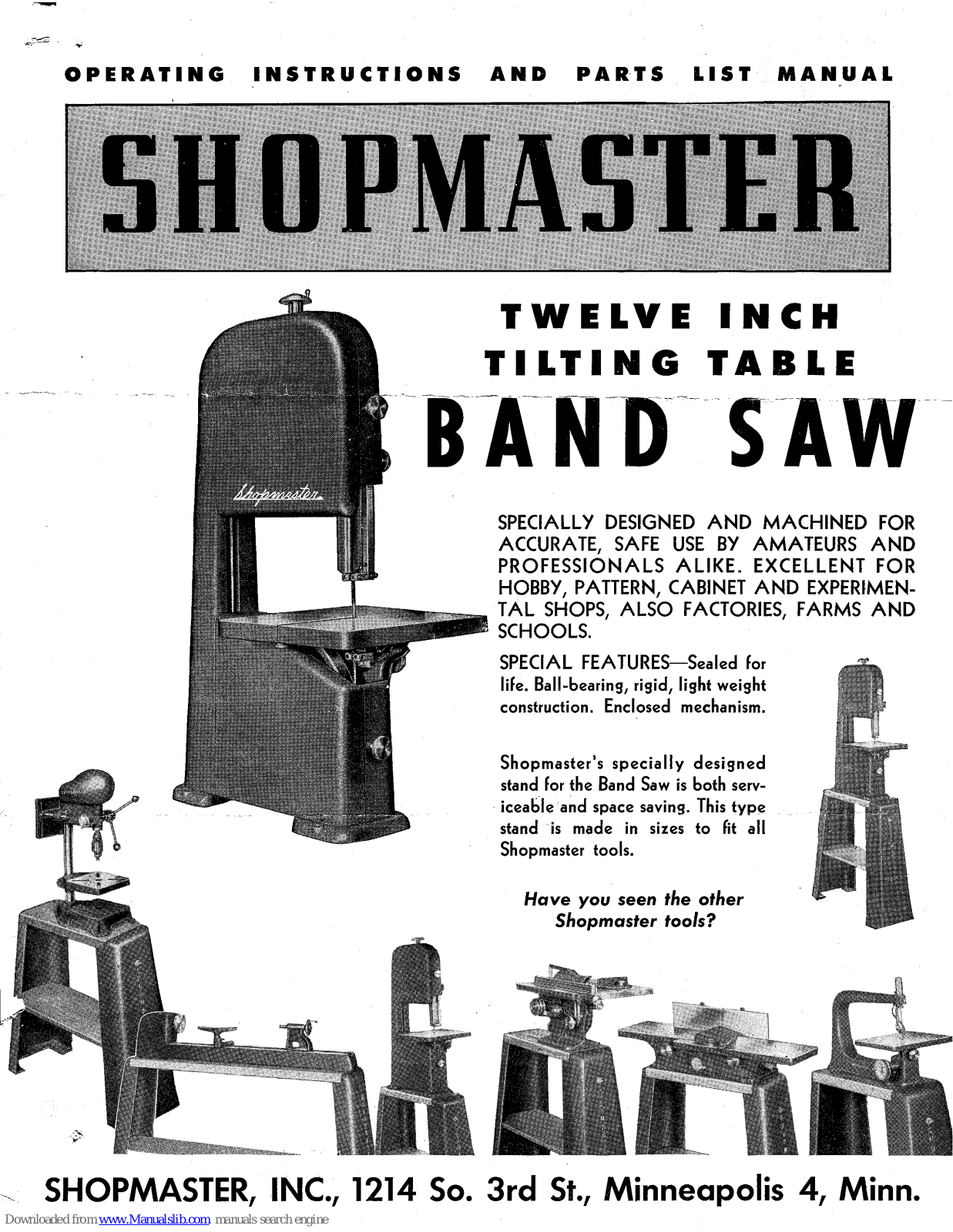 ShopMaster SB-200 Operating Instructions Manual