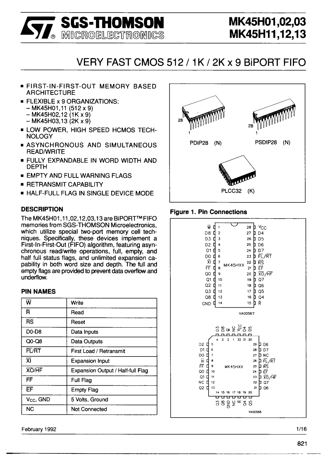 SGS Thomson Microelectronics MK45H13N65, MK45H13N25, MK45H13N35, MK45H13K65, MK45H13K12 Datasheet