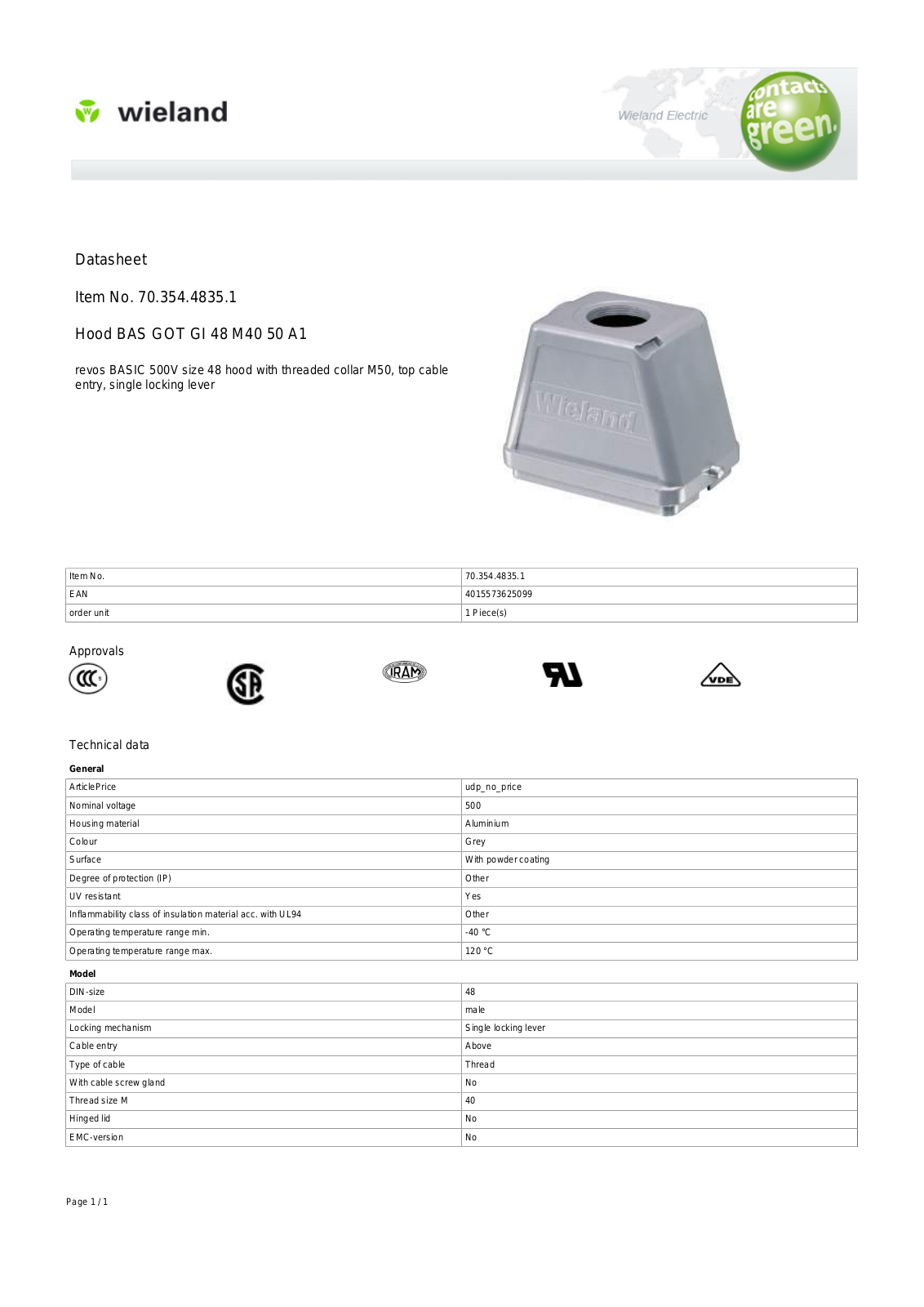 Wieland 70.354.4835.1 Data Sheet