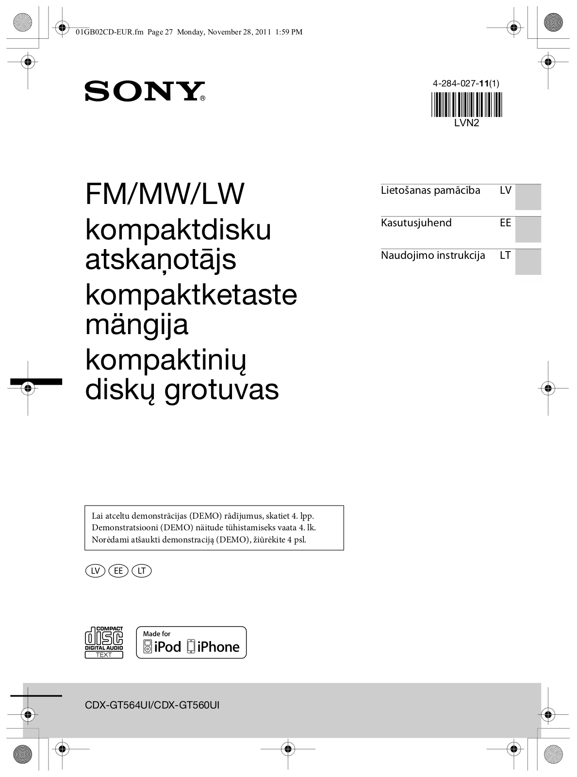 Sony CDX-GT564UI, CDX-GT560UI User Manual