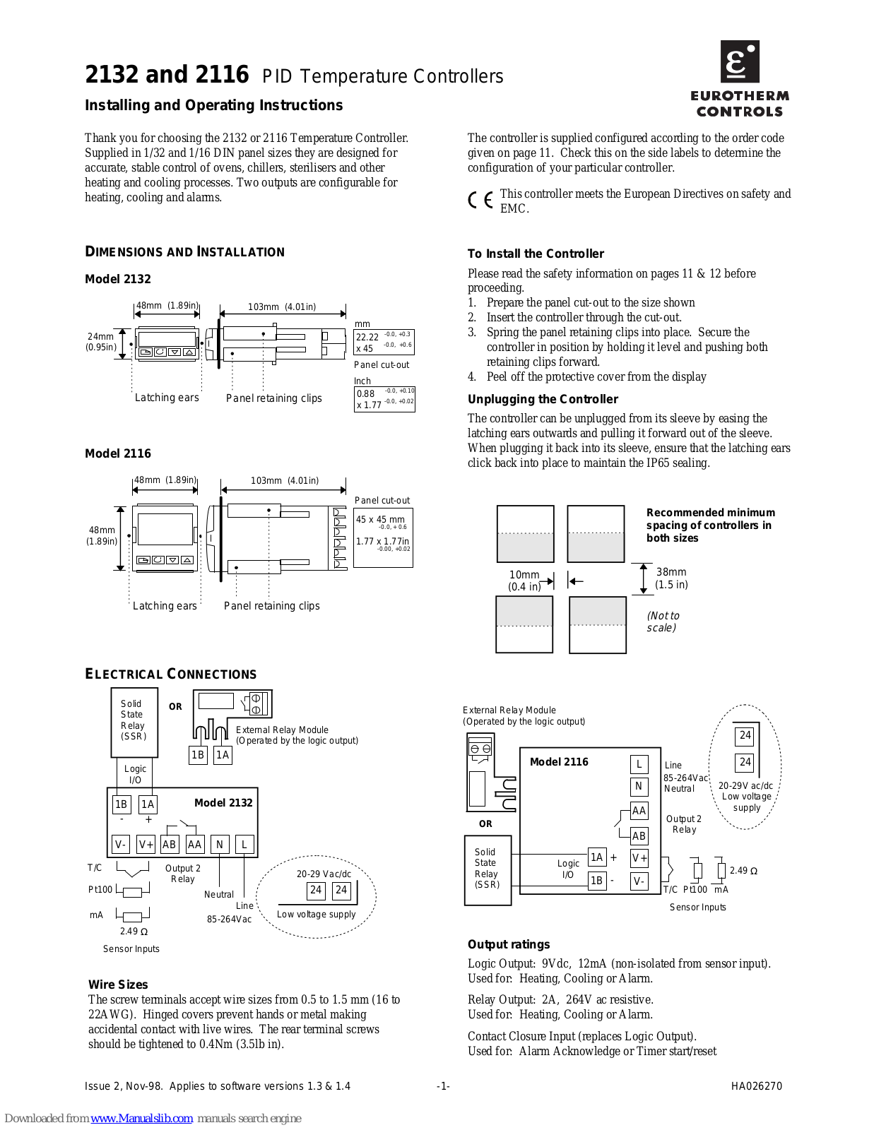 Euroterm 2116, 2132 Installing And Operating Instructions