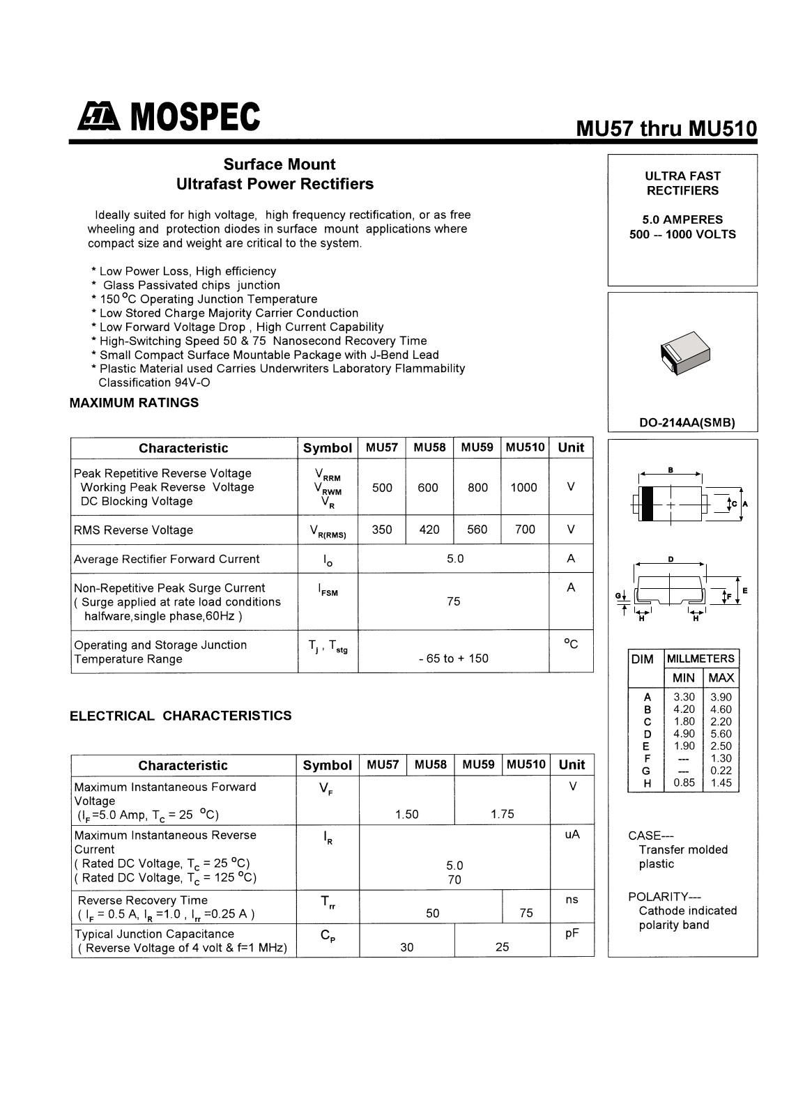 MOSPEC MU57, MU58, MU59, MU510 Datasheet