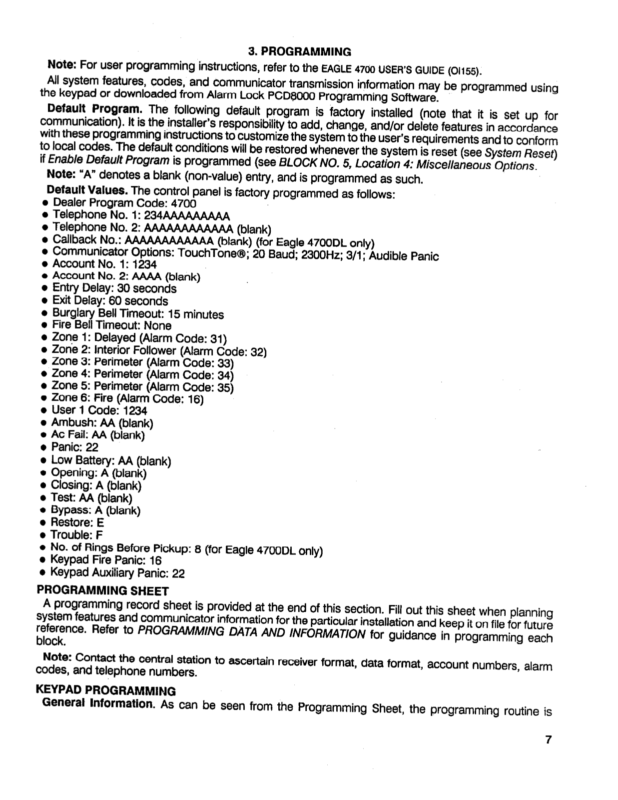 Alarm Lock Eagle4700DL User Guide