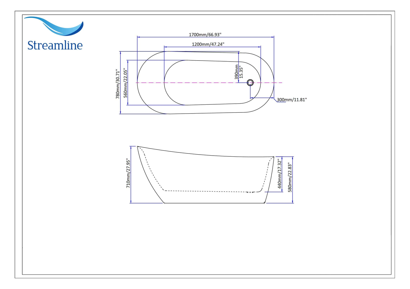Streamline Bath SLBH6225 Dimensions - ManualMachine.com