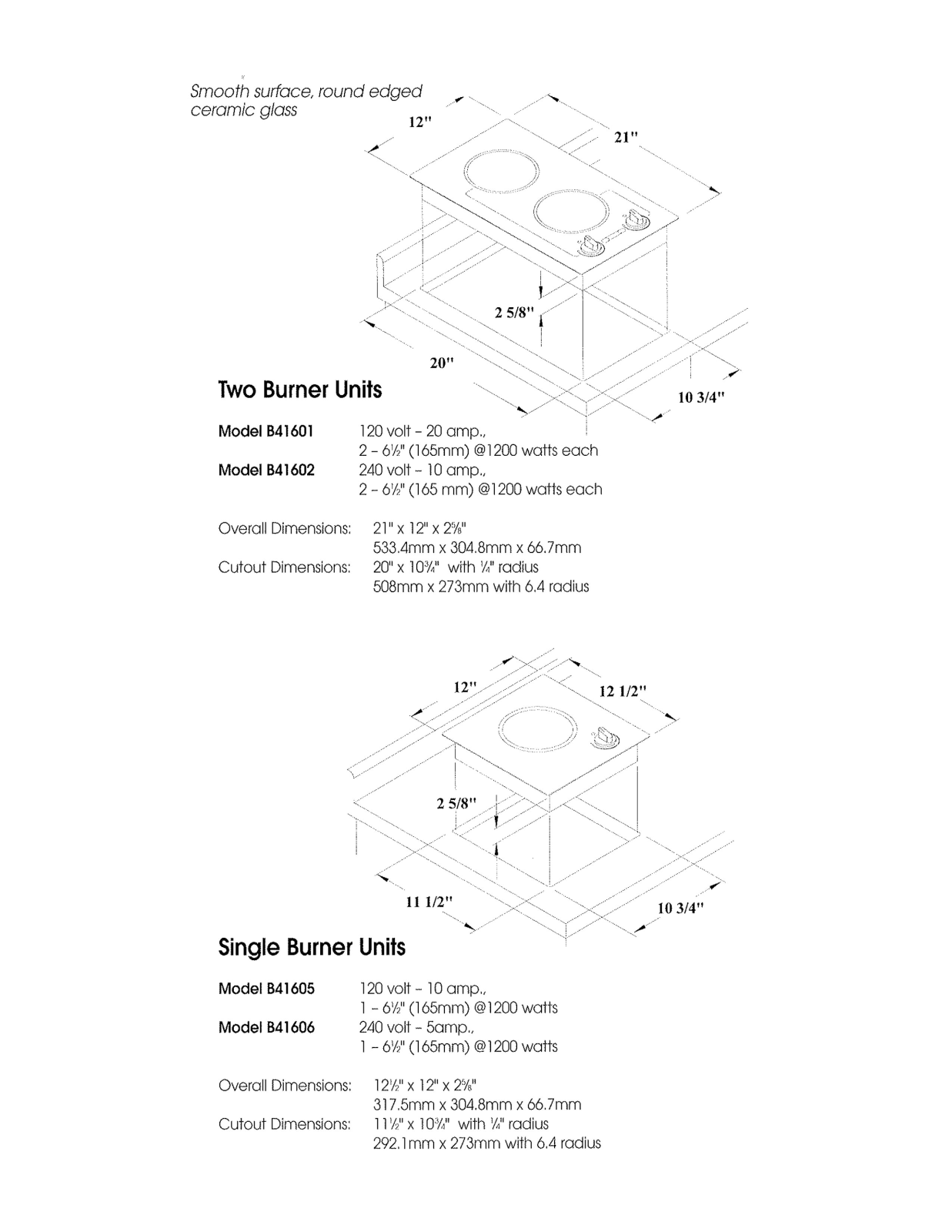 Summit B41602, B41605, B41601 dimension size