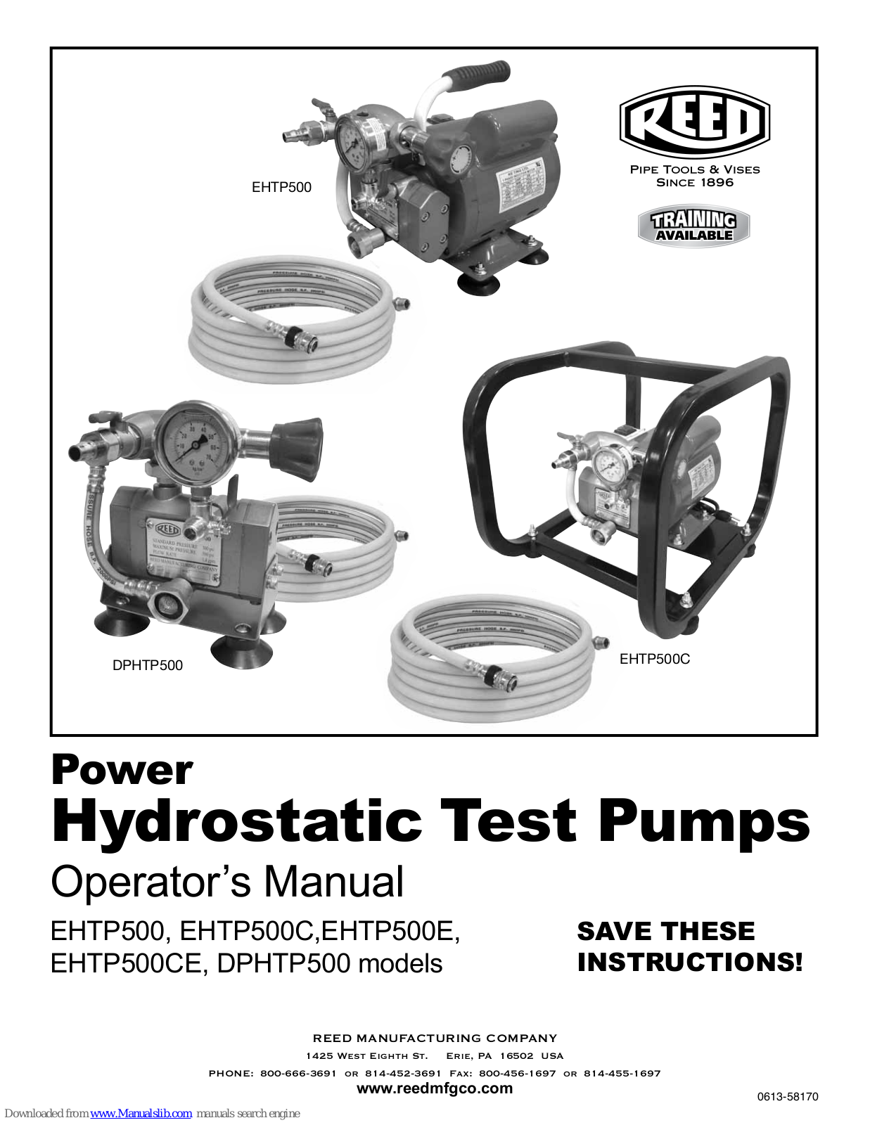 REED EHTP500, EHTP500C, EHTP500CE, EHTP500E, DPHTP500 Operator's Manual - ManualMachine.com