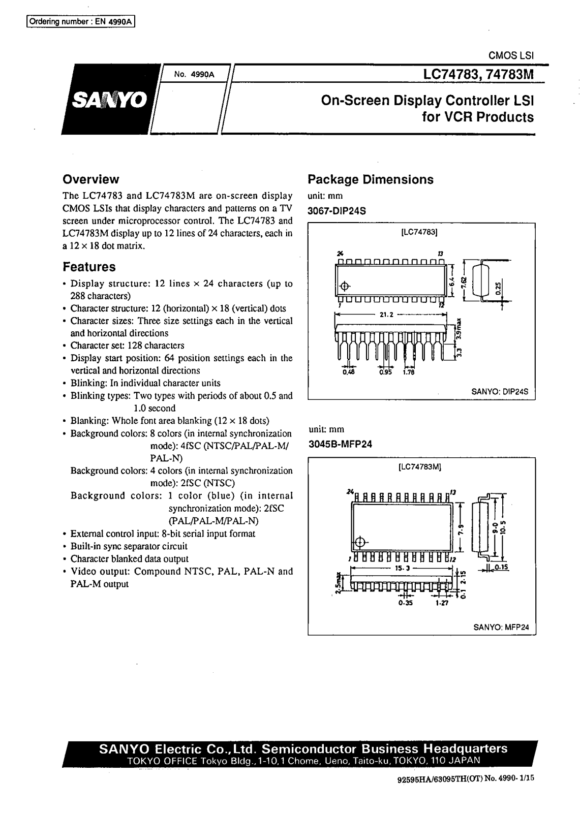 SANYO LC74783, LC74783M Datasheet