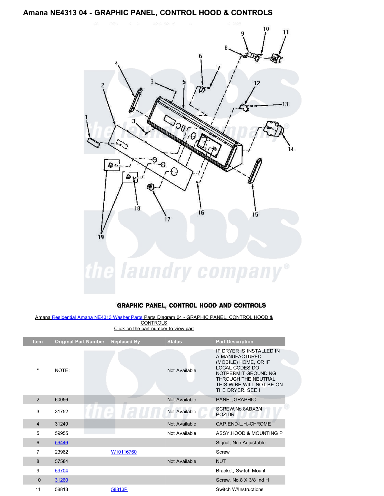 Amana NE4313 Parts Diagram