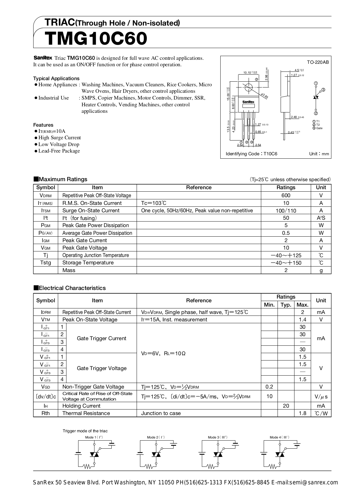 Sanrex-Sansha Electric Manufacturing TMG10C60 Data Sheet