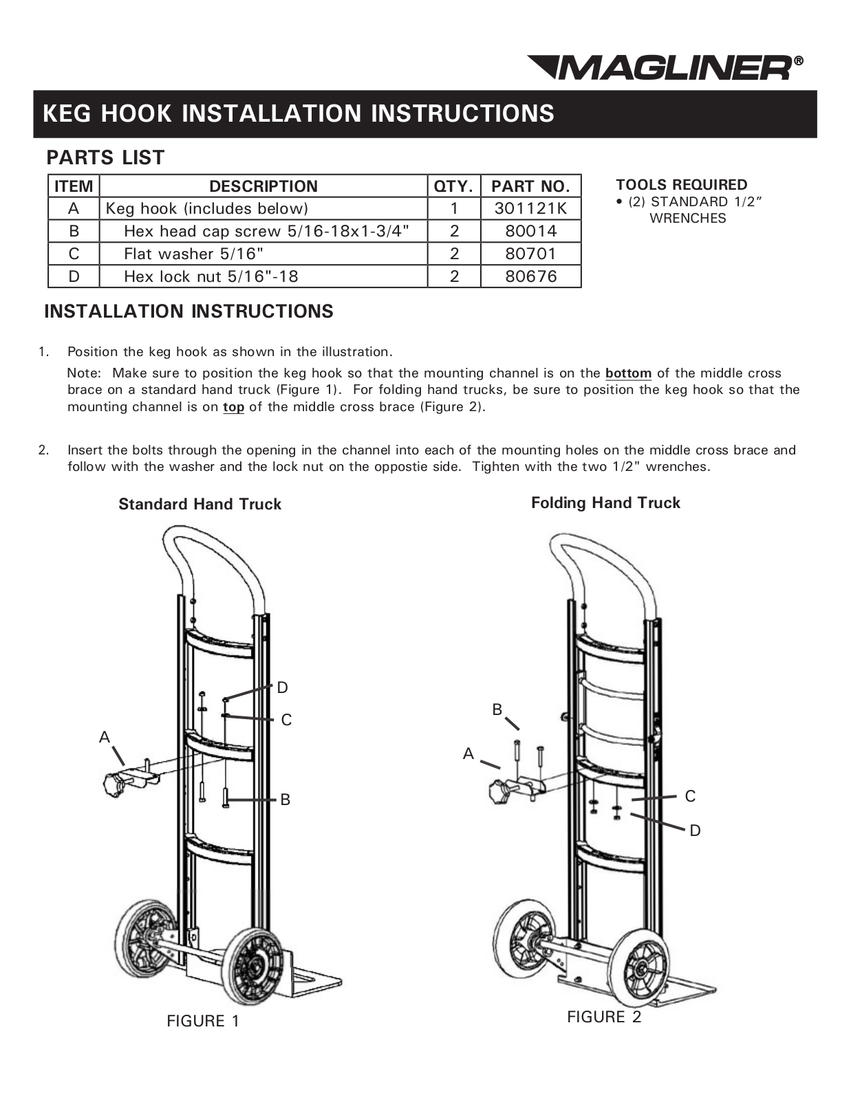 Magliner STATIONARY KEG HOOK User Manual