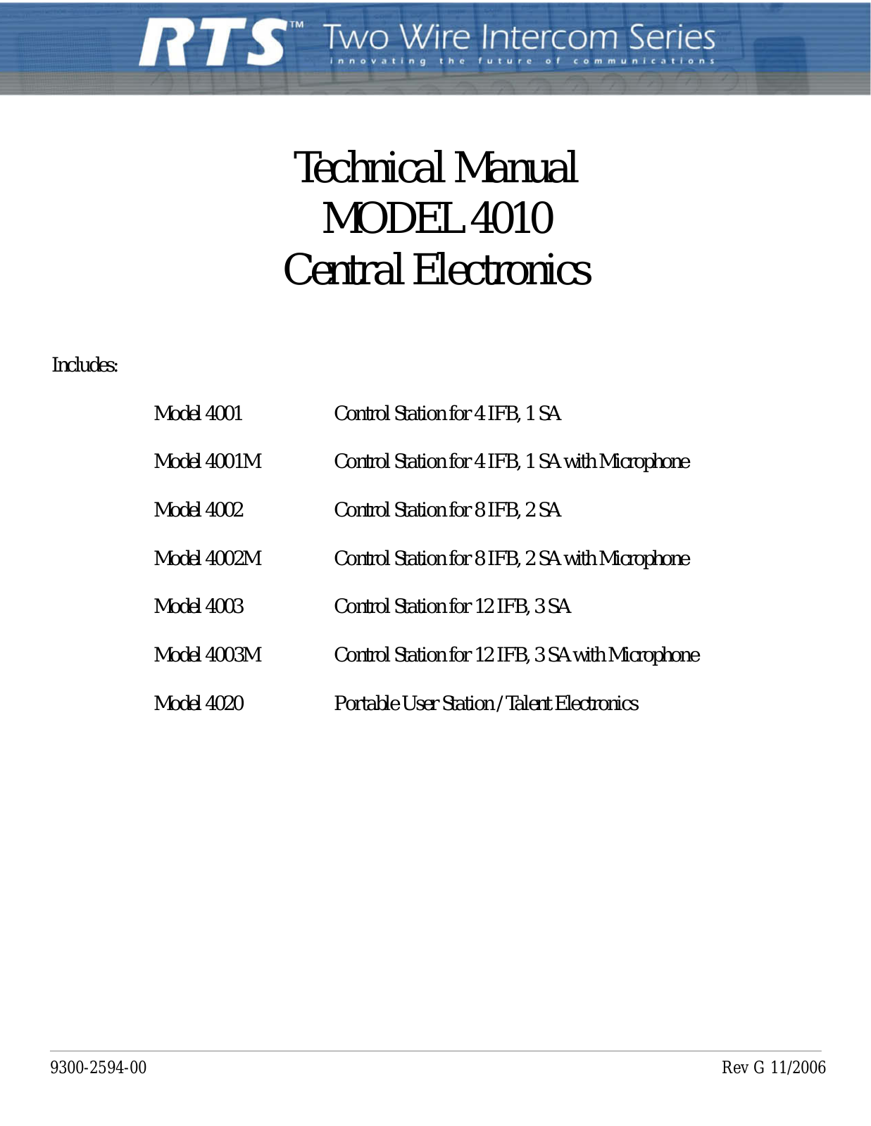 Telex 4010, 4001, 4001M, 4002, 4002M Technical Manual