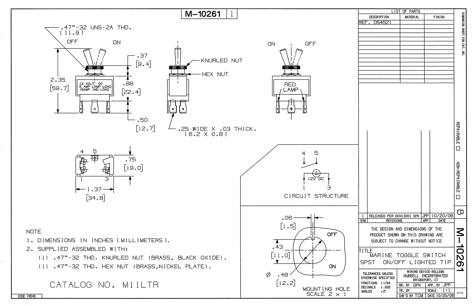 Hubbell M11LTR Reference Drawing