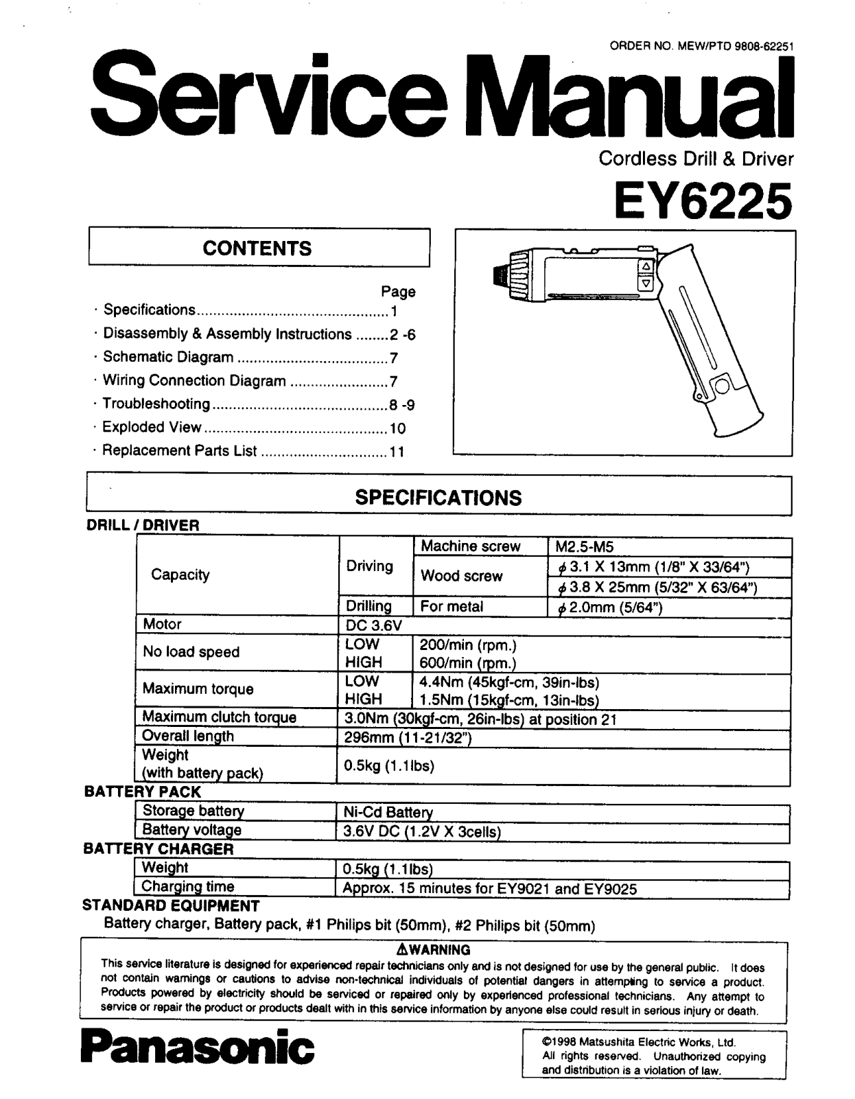 Panasonic EY6225 Service Manual